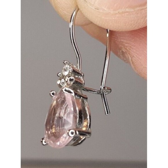 Women's Silver Toned Pink Stone Necklace And Earring Bridal Set - Picture 13 of 16